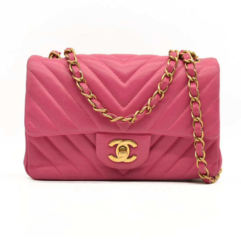 Chanel  Lambskin Chevron Quilted Mini Rectangular Flap Dark